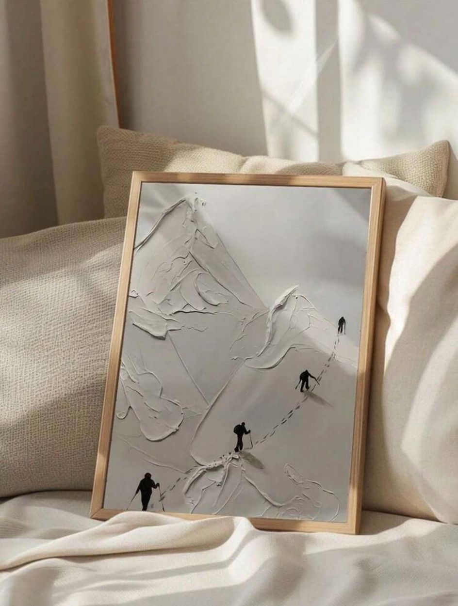 Textured Skiers on Snow Mountain Art Werner Bronkhorst Style Canvas Ready To Hang Portrait Canvas