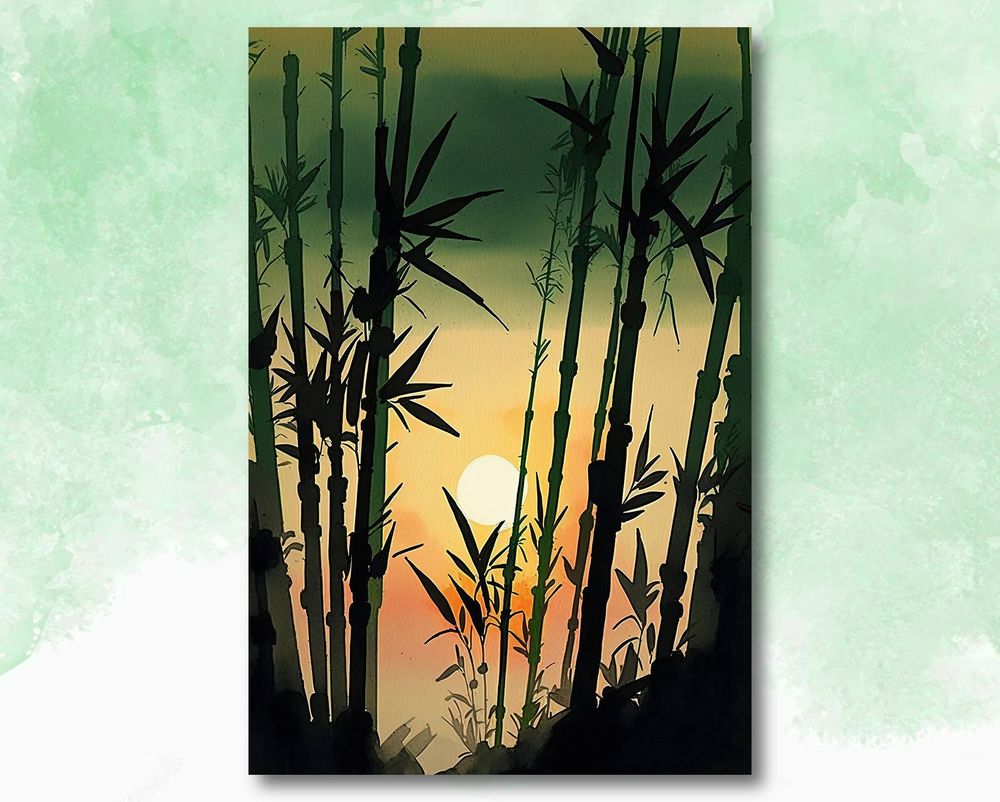 Japanese Sunset Bamboo Canvas Ready To Hang Portrait Canvas