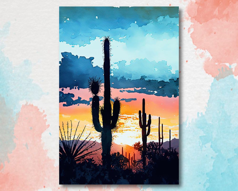 Colorful Watercolor Southwest Landscape Canvas Ready To Hang Portrait Canvas