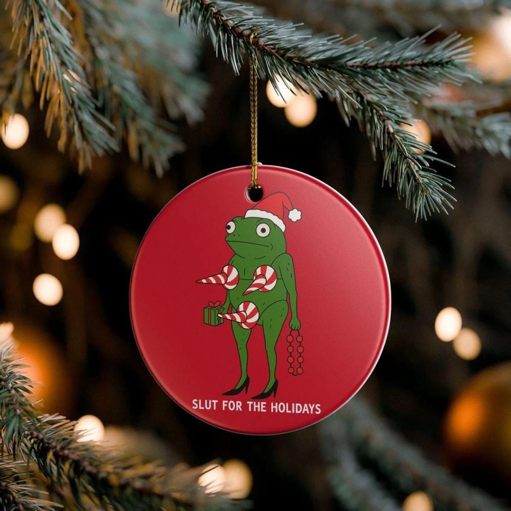 Funny Christmas Frog Ornament Circle Ceramic Ornament (US) white one-sided 1pcs