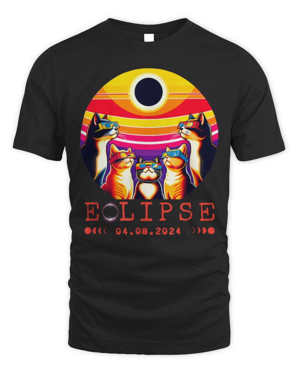 Solar Eclipse 04.08.24 Retro Vintage 2024 Solar Eclipse Cat Shirt Unisex Standard T-Shirt black s