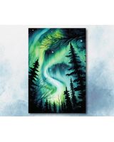 Winter Aurora Print Northern Lights Forest Wall Decor Watercolor Art Canvas Ready To Hang Portrait Canvas