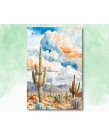 Colorful Watercolor Desert Landscape Print Canvas Ready To Hang Portrait Canvas