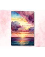 Ocean Watercolor Sunset Beach Landscape Wall Art Print Nature Coastal Decor Canvas Ready To Hang Portrait Canvas
