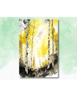 Autumn Forest Art Print Birch Trees Watercolor Painting Black and Yellow Wall Decor Canvas Ready To Hang Portrait Canvas
