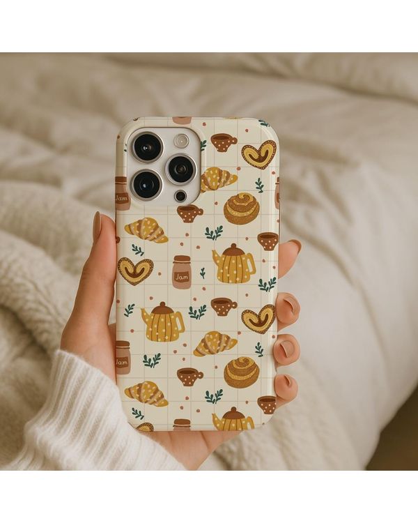 Bakery Breakfast Pattern Phone Case - Aesthetic Croissant & Jam Design Phonecase
