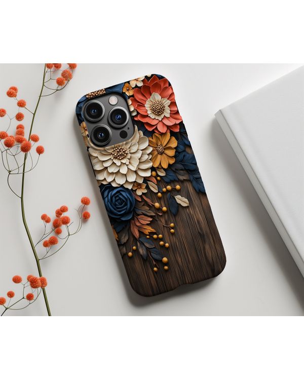 Wood Carved Floral 3D Art Phone Case - Protective Cover Phonecase